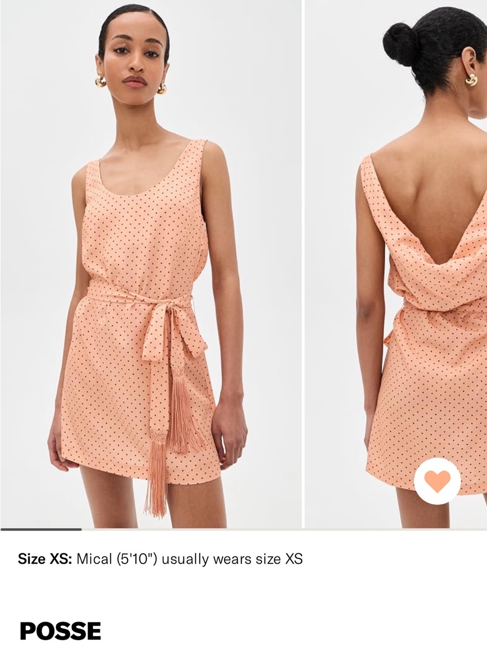 Posse Peach Polka Dot Tassel Tie Mini Dress